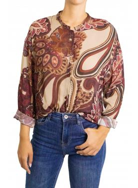 Camicia fantasia con collo alla coreana 